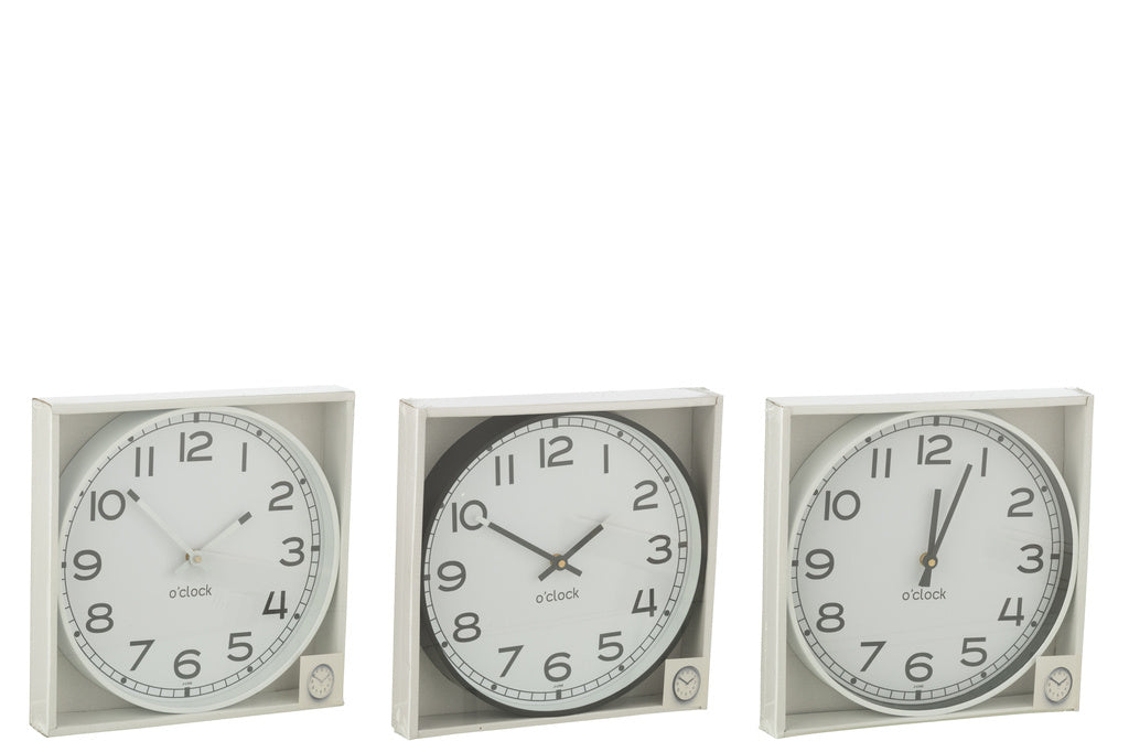 J-LINE WANDKLOK ROND – PLASTIC WIT/ZWART GROOT (ASSORTIMENT VAN 3)