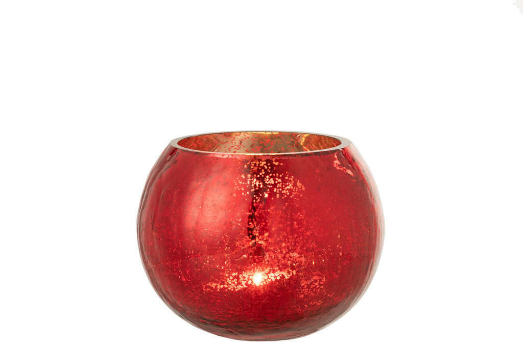 J-LINE WINDLICHT BAL CRAQUELÉ GLAS – PARELMOEREFFECT ROOD MEDIUM