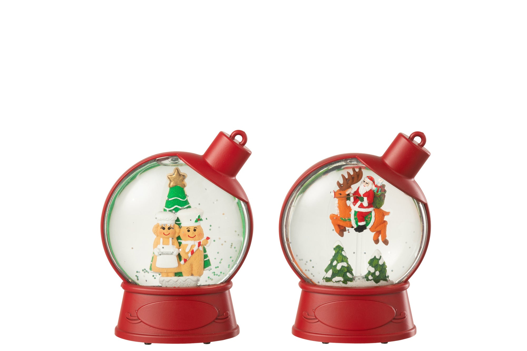 J-LINE HANGER WATER GLOBE GINGERMAN + SANTA CLAUS PLASTIC KERST ROOD (ASSORTIMENT VAN 2)