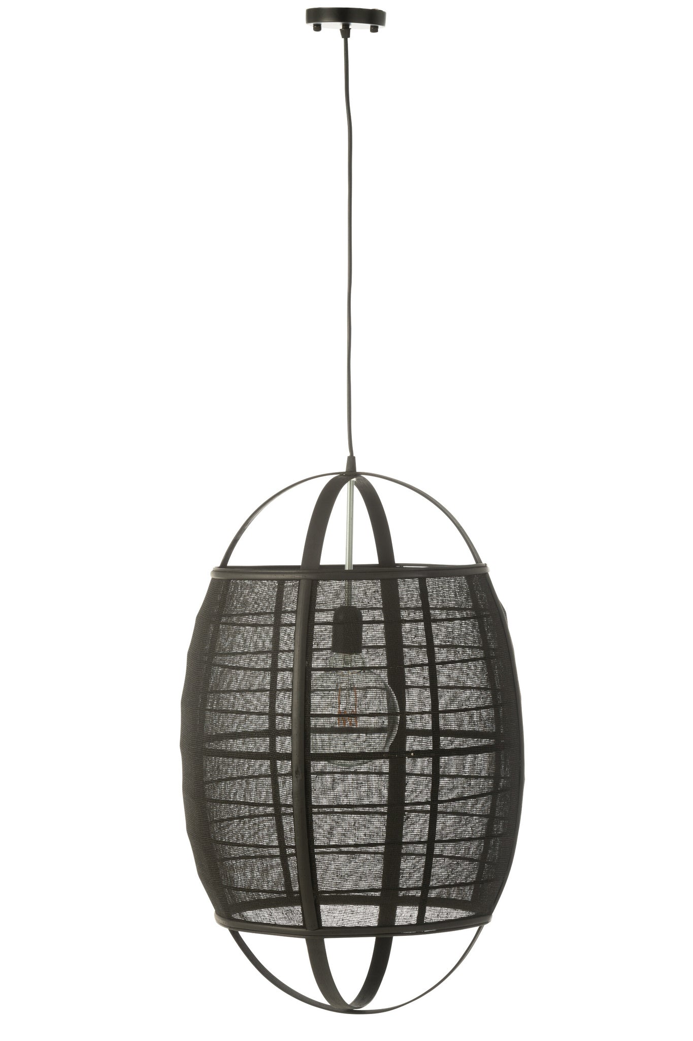 Hanglamp Ion linnen/bamboe zwart groot