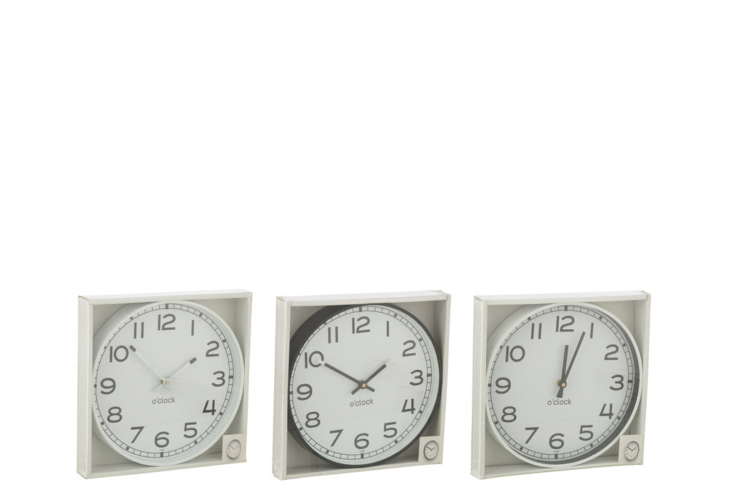 J-LINE WANDKLOK ROND PLASTIC WIT/ZWART SMALL (SET VAN 3)