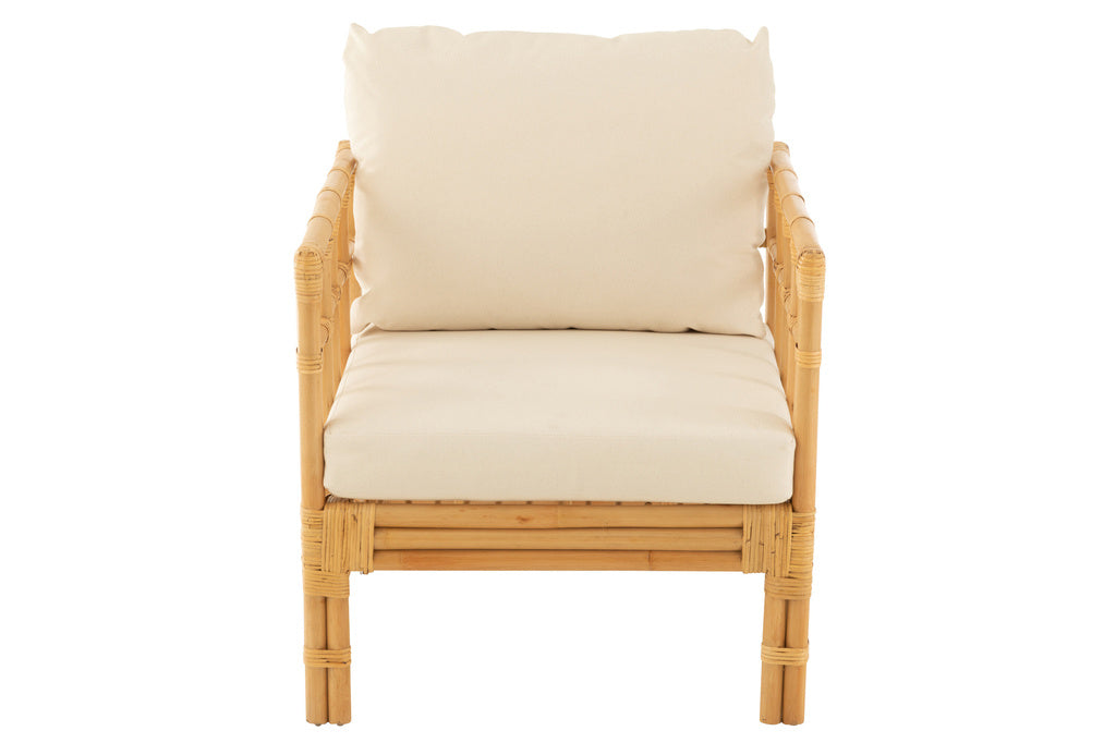 J-LINE ARM CHAIR ELISE + KUSSEN – RATTAN/TEXTIEL – NATURAL/WHITE – 73 CM