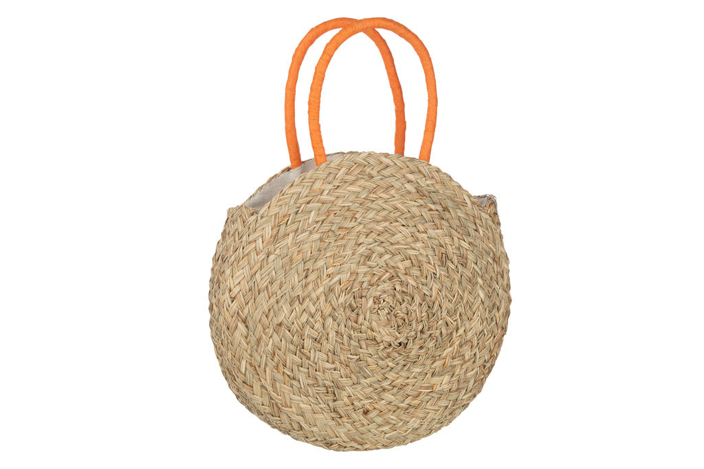 J-LINE STRANDTAS ROND BLOEM – ZEEGRAS NATUREL/ORANJE