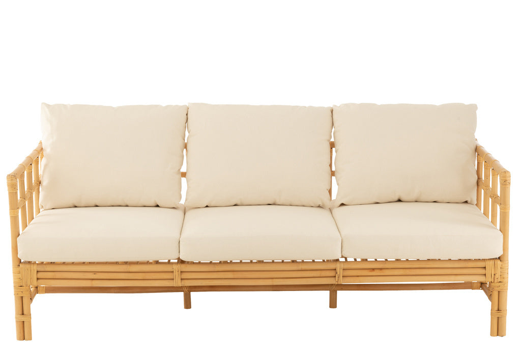J-LINE SOFA ELISE + KUSSEN 3-PERSOONS ROTAN/TEXTIEL NATURAL/WIT