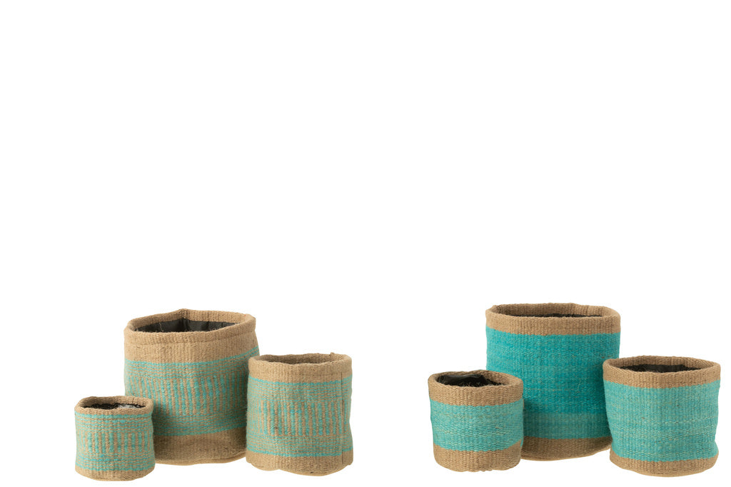 J-LINE SET VAN 2 RONDE MANDEN + BAND – JUTE NATUUR/AZUUR LARGE