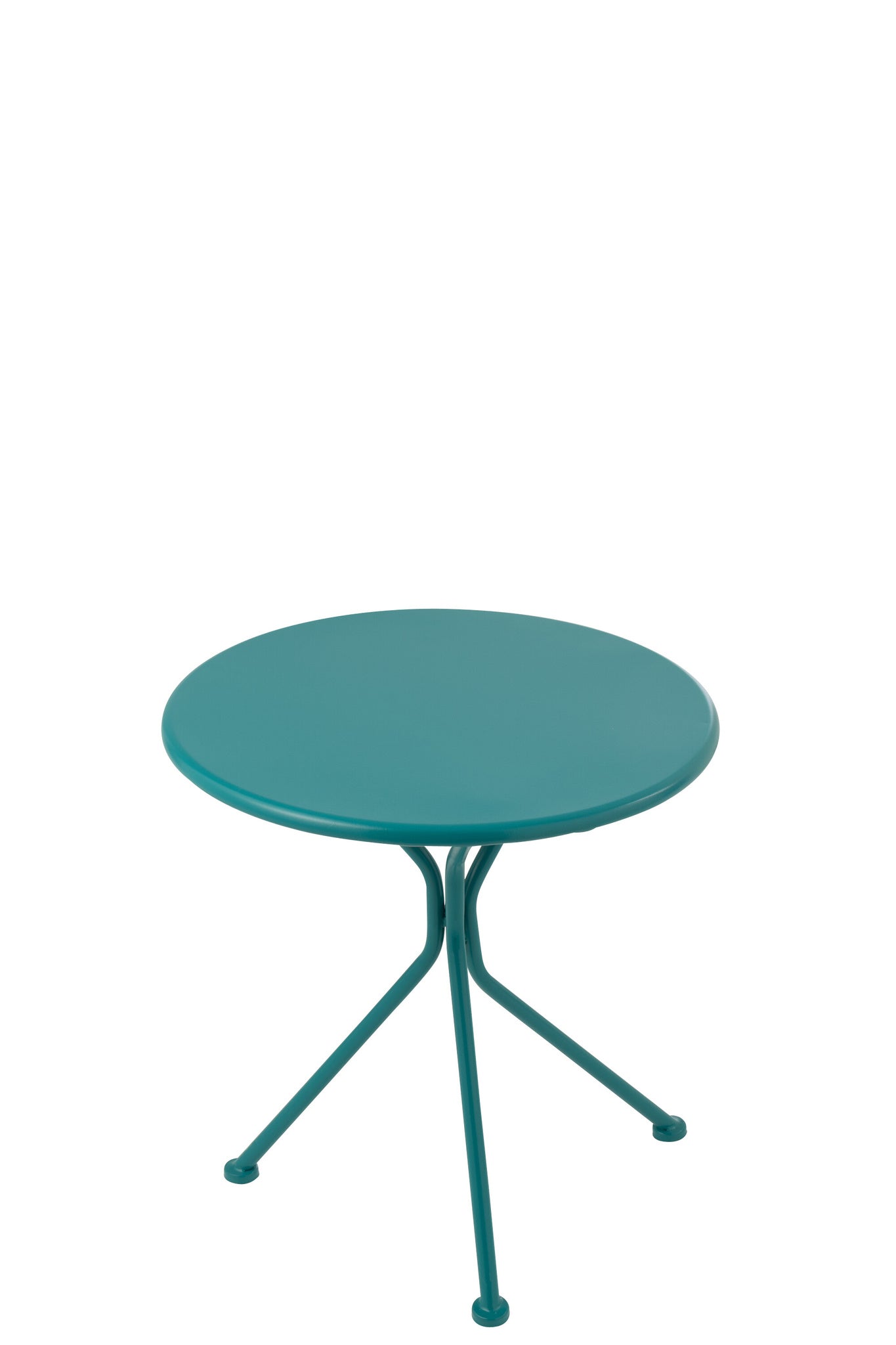 Kleine ronde metalen tuintafel met driepoot, turquoise
