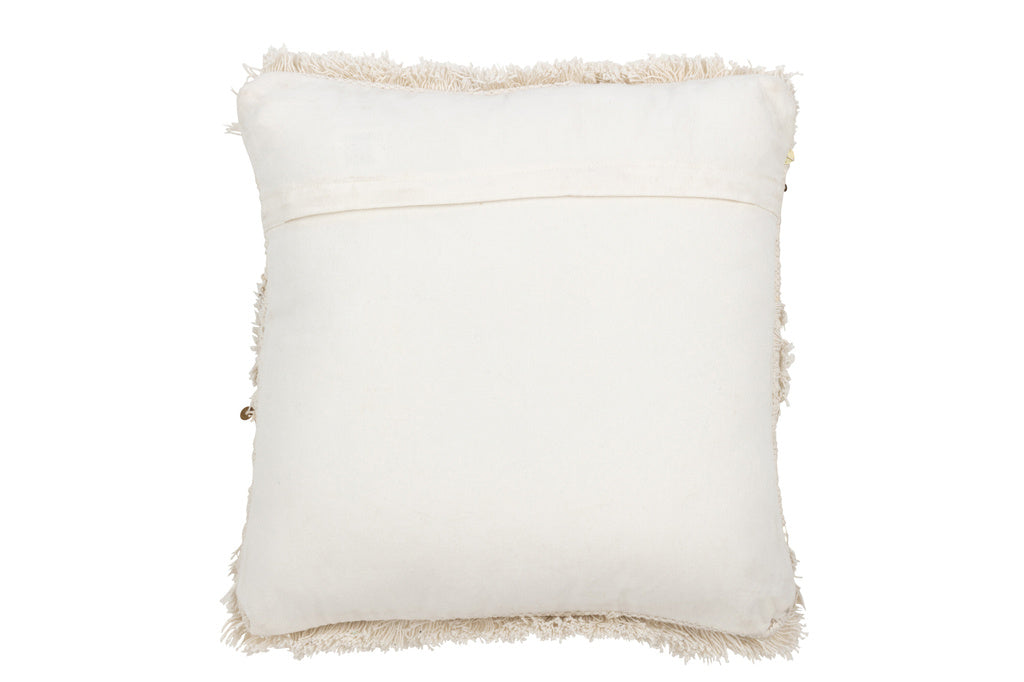 J-LINE KUSSEN TUFTED MET FRANJES & PAILLETTEN – KATOEN – WIT/GOUD – 45 CM