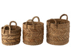  J-LINE SET VAN 3 GEVLOCHTEN RAFFIA MANDEN
