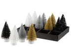 J-LINE DISPLAY 12 KERSTBOOM + LED GLITTER PLASTIC ZWART/ZILVER/GOUD