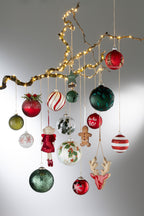 J-LINE DOOS MET 6 KERSTBALLEN KERSTBOMEN GLITTERS GLAS WIT/ROOD KLEIN