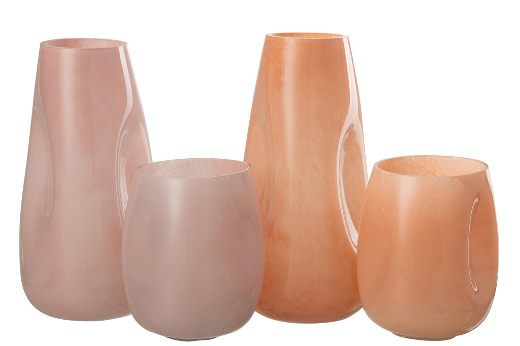 J-LINE VASE BUMPS GLASS PINK/ORANGE LARGE (SET VAN 2)