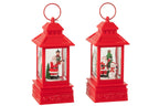  J-LINE WATER GLOBE LANTAARN KERSTMAN PLASTIC KERST ROOD – ASSORTIMENT VAN 2