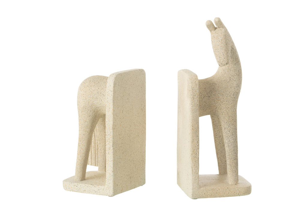J-LINE BOEKSTEUN PAARD MODERN RESIN BEIGE – SET VAN 2