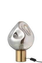 Tafellamp goudkleurig metaal/grijs glas