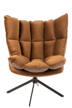 Relaxstoel met kussen op frame, textiel/metaal, bruin