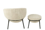 Loungestoel + voetenkruk ijzer beige/zwart