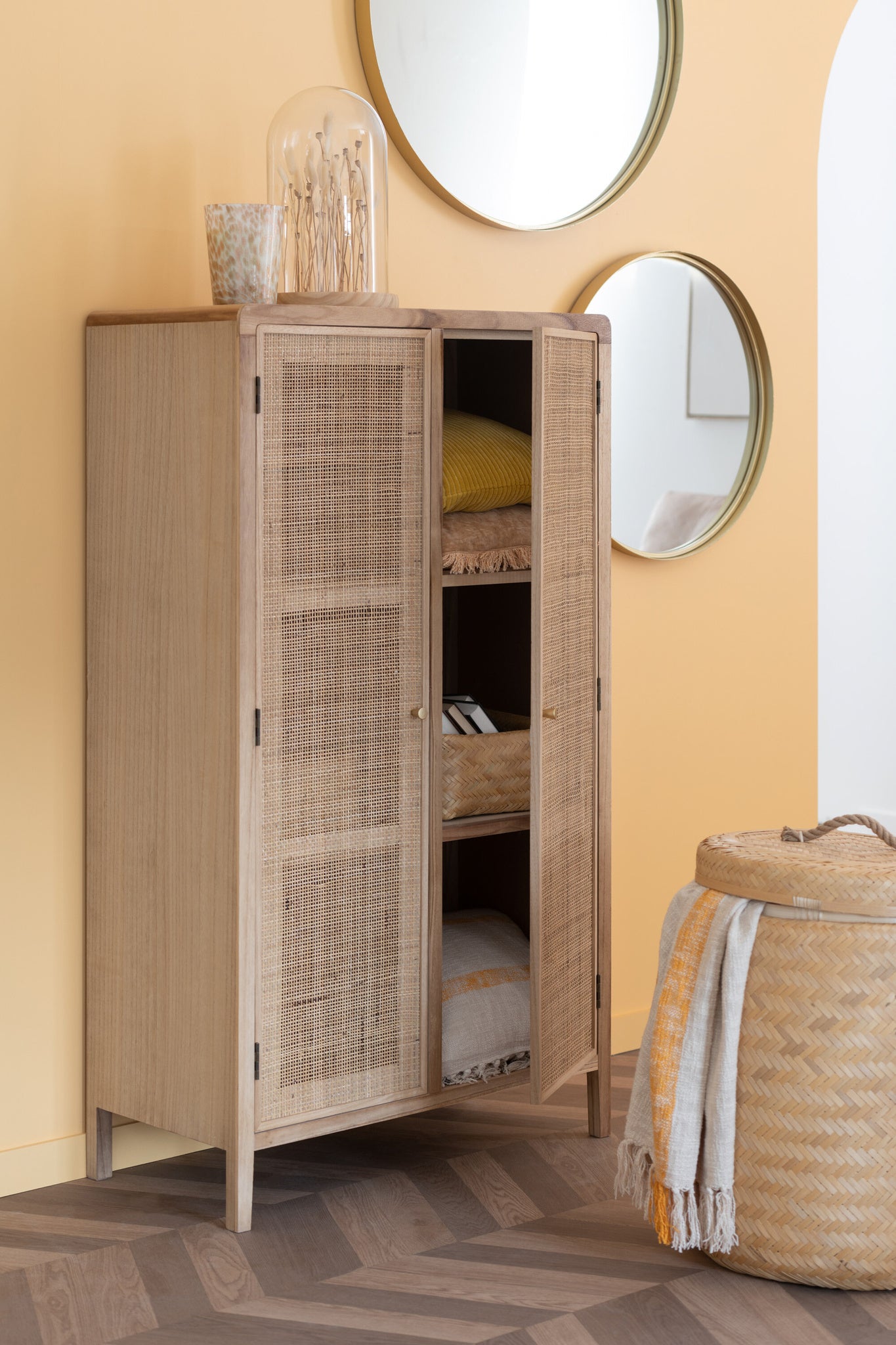 Ronde spiegel met hoge rand, metaal/glas, goudkleurig, klein