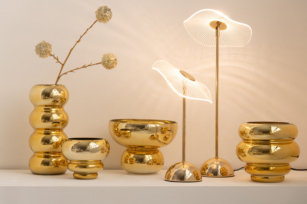 J-LINE THEELICHTHOUDER/VAAS CLÉA – GLAS GOUD