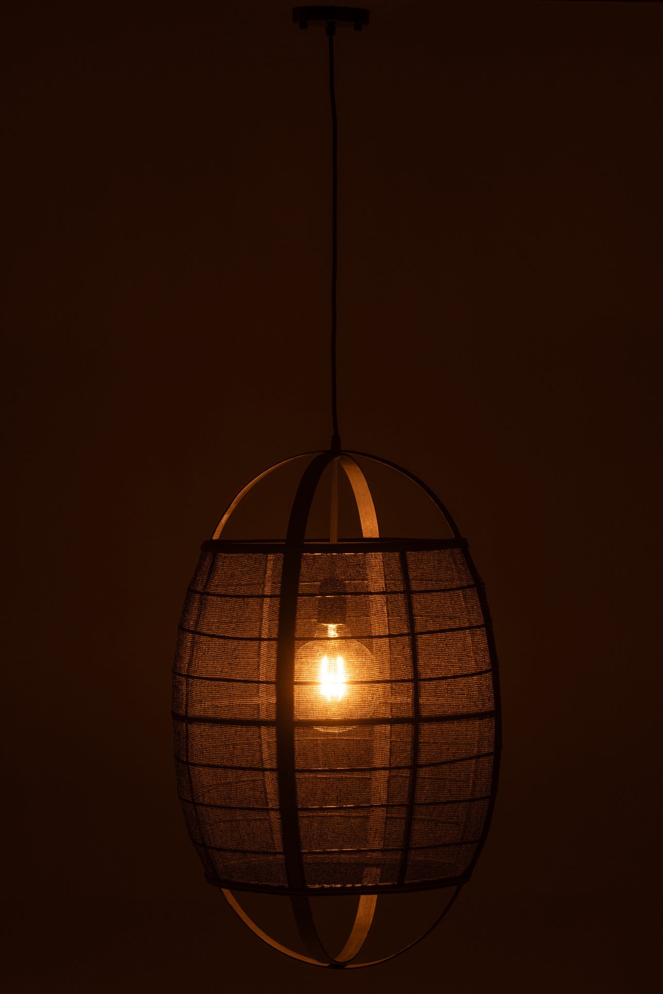Hanglamp Ion linnen/bamboe zwart groot