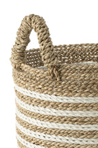 J-LINE SET VAN 3 MANDEN STREPEN RAFFIA WIT/NATUUR