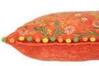 J-LINE KUSSEN RECHTHOEKIG MET BLOEMEN & POMPONS – VELVET – ORANJE – 65 CM