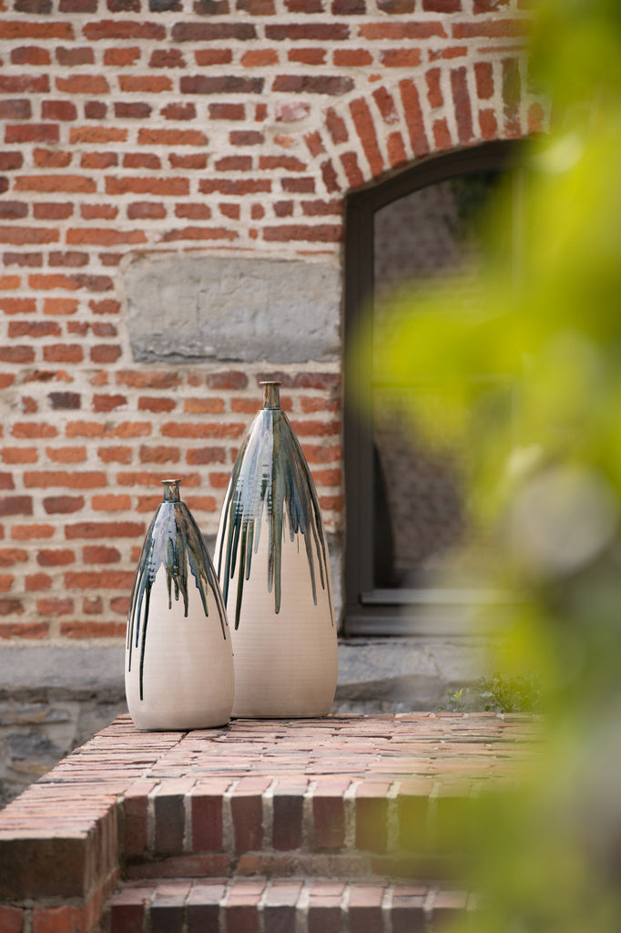 J-LINE VAAS VERF KERAMIEK NATUREL/GROEN SMALL