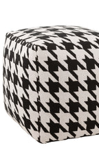 Grote poef met pied-de-poule-patroon, katoen, wit/zwart
