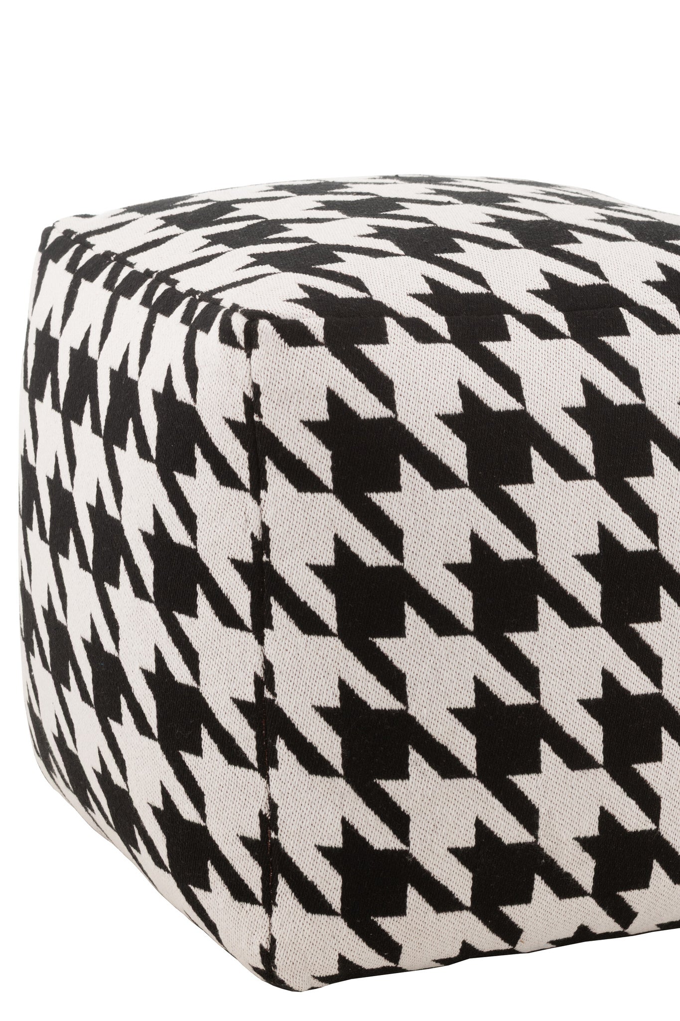 Grote poef met pied-de-poule-patroon, katoen, wit/zwart