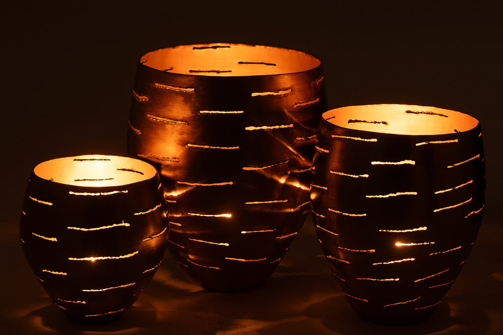 J-LINE SET VAN 3 WINDLICHT SCHALEN – METAAL GOUD