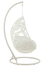 J-LINE HANGSTOEL + KUSSENS BULA METAAL/RIET WIT 