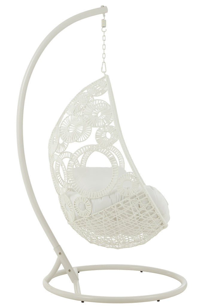 J-LINE HANGSTOEL + KUSSENS BULA METAAL/RIET WIT 