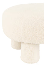 Ronde kruk met teddy-poten, bouclé, wit