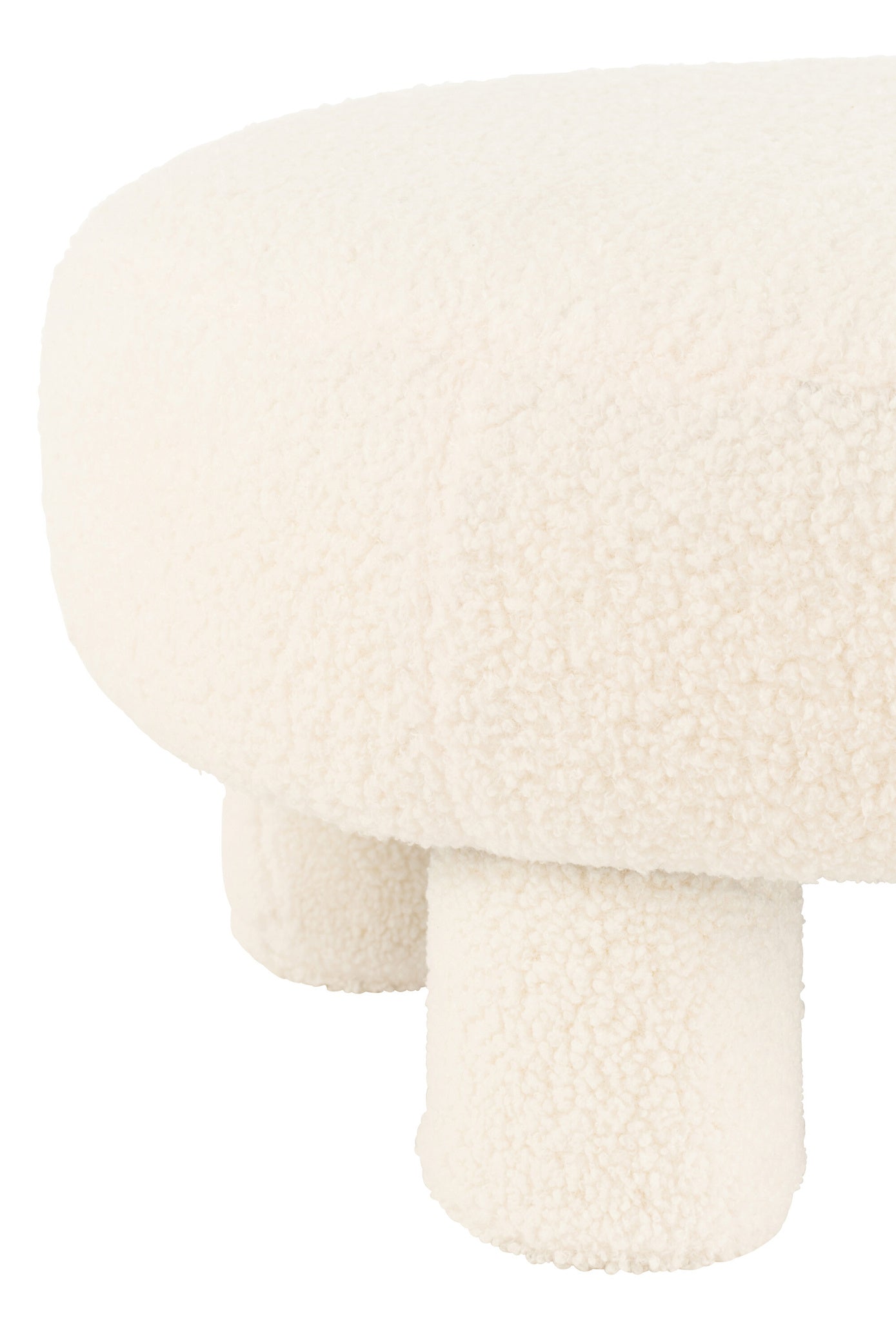 Ronde kruk met teddy-poten, bouclé, wit