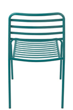 Turquoise gestreepte metalen tuinstoel