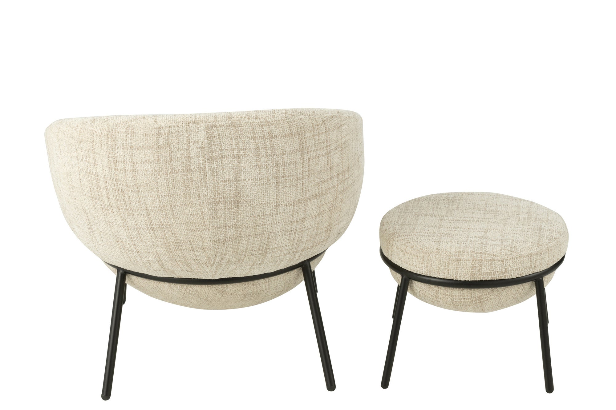 Loungestoel + voetenkruk ijzer beige/zwart