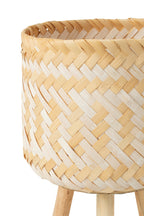 J-LINE SET VAN 3 MANDEN MET PATRONEN EN 3 POTEN Bamboe NATUURLIJK/WIT