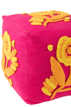 J-LINE POEF VIERKANT BLOEM KATOEN ROZE/ORANJE/GEEL