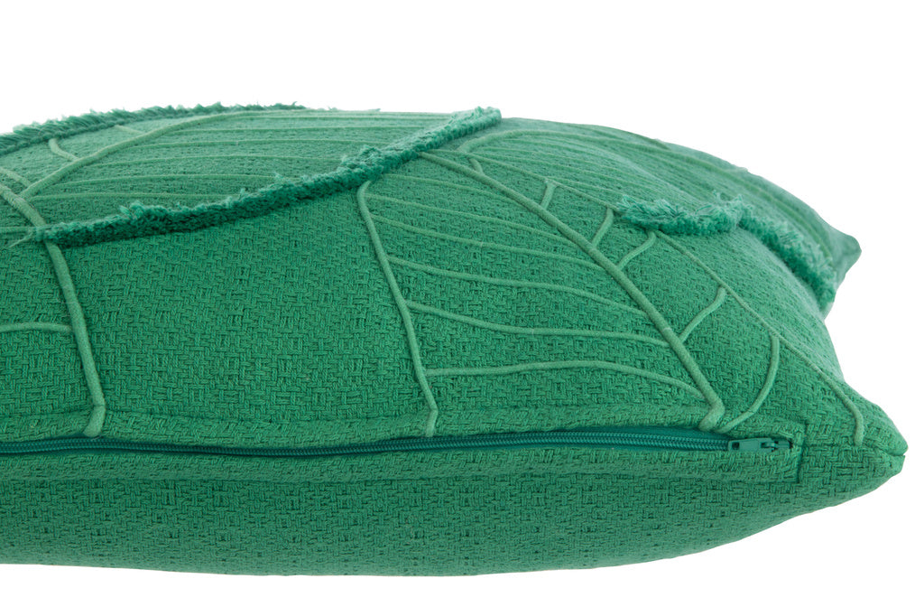 J-LINE KUSSEN LEAVES KATOEN DONKERGROEN