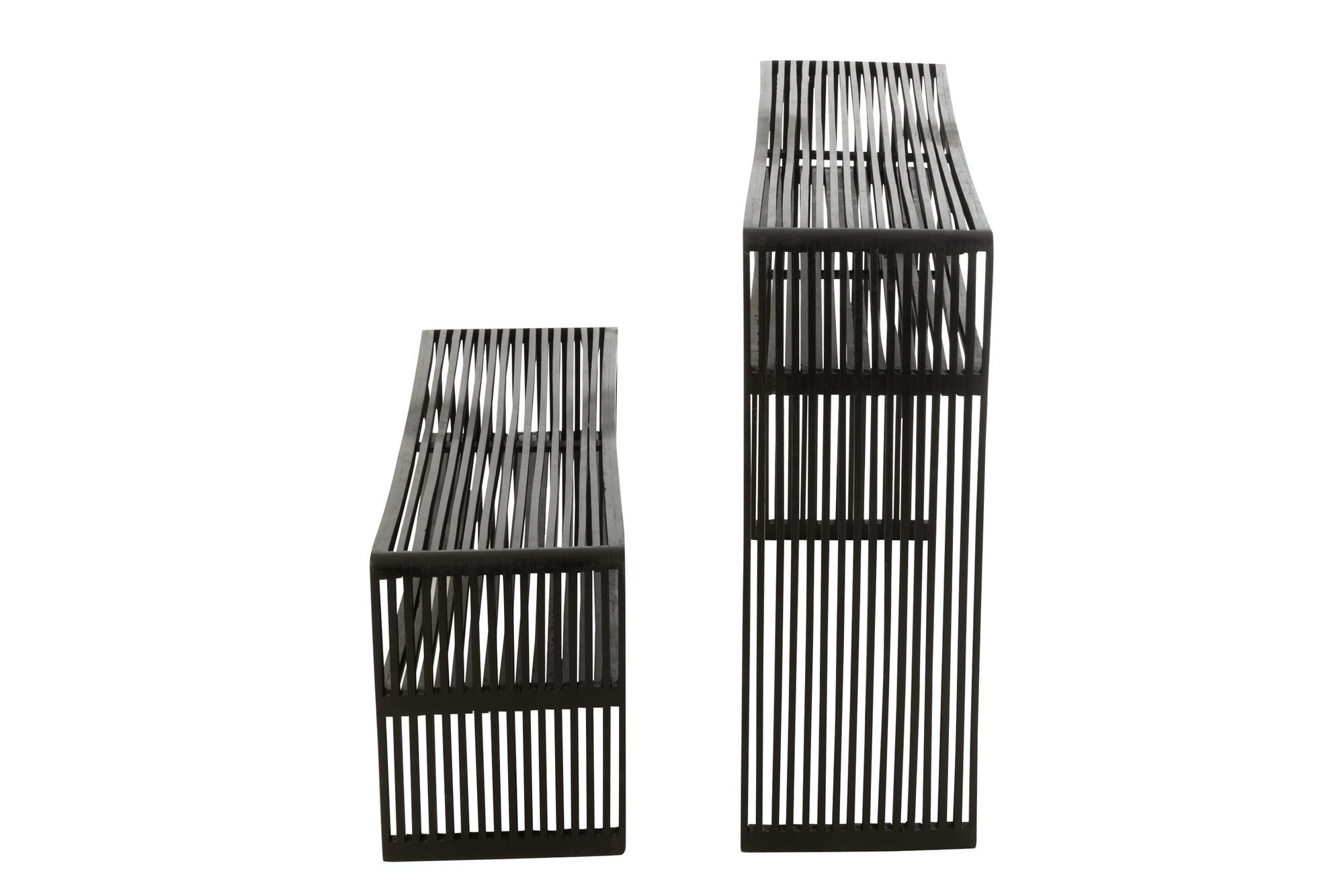 Set van 2 consoles met plank van gerecycled teakhout in het zwart.