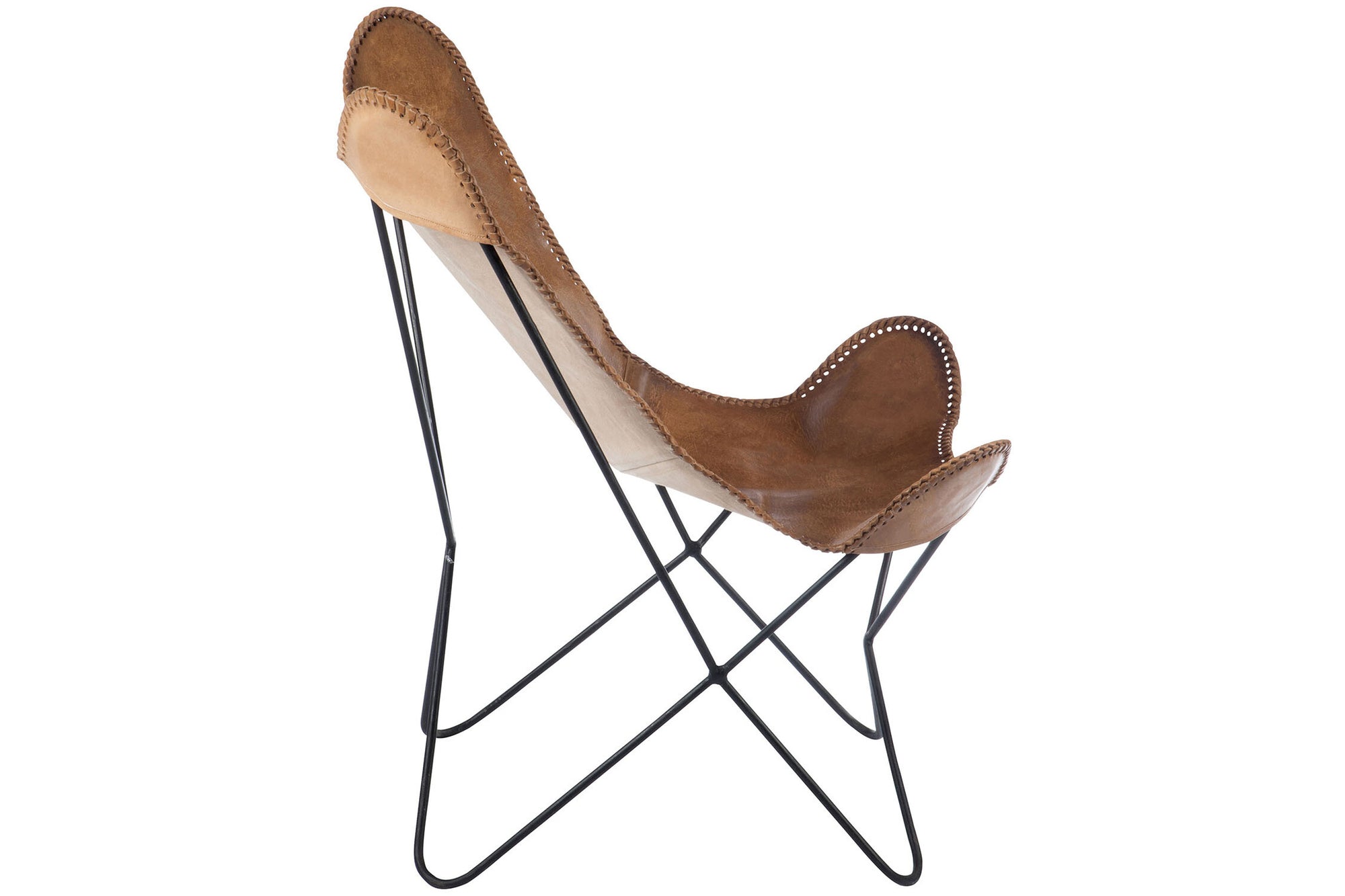 Loungestoel leer/metaal cognac