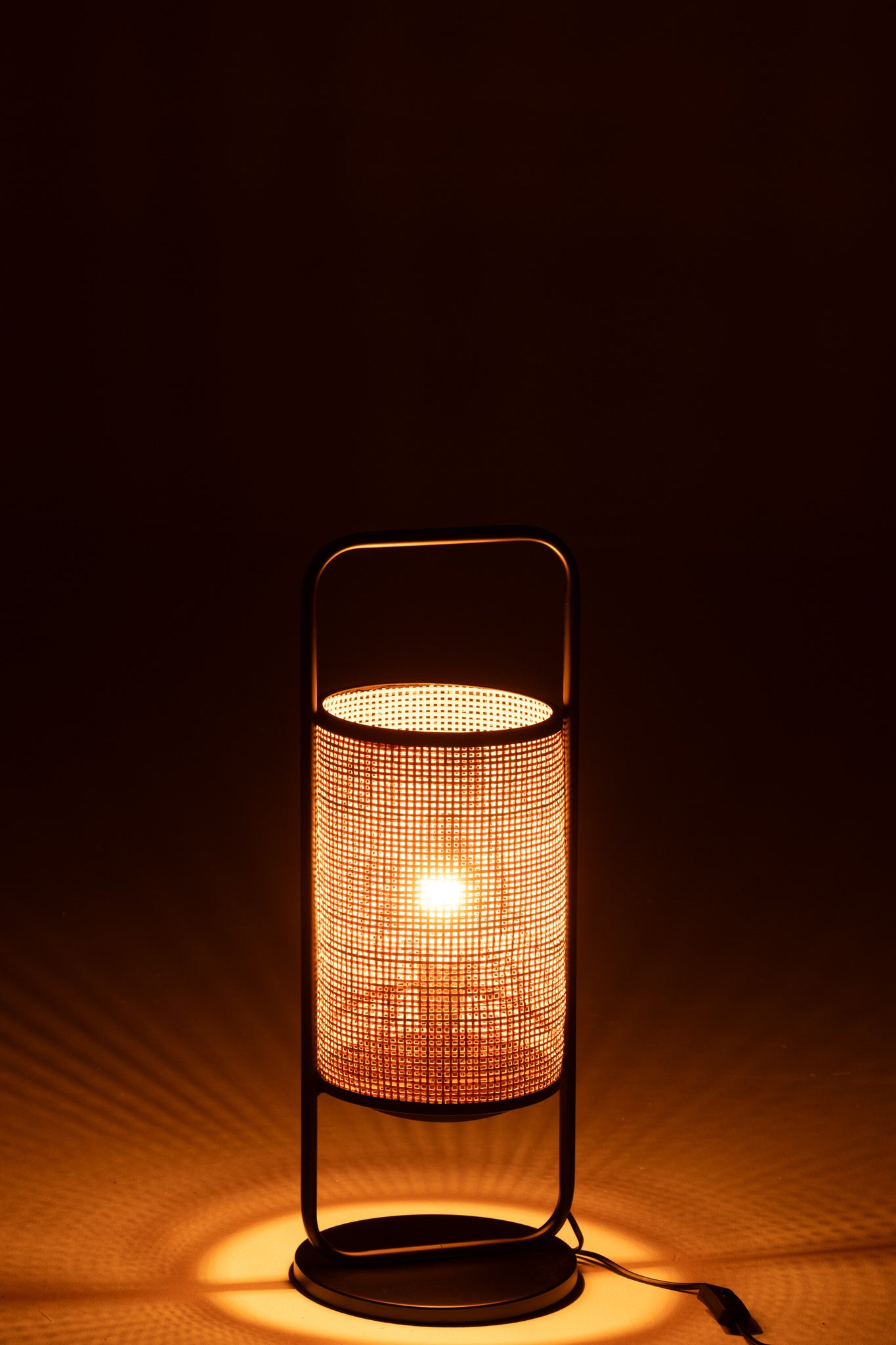 Lamp op voet Elton metaal/rotan zwart/naturel klein