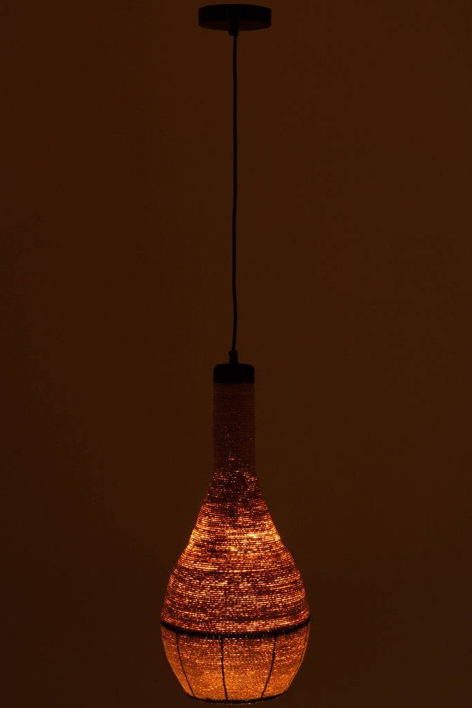 J-LINE HANGING LAMP PEAR LINES SEAGRASS – NATURAL/BLACK