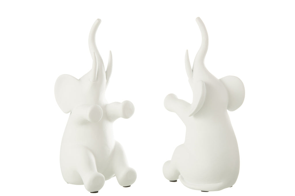 J-LINE BOEKSTEUN OLIFANT ZITTEND POLYRESIN WIT – SET VAN 2