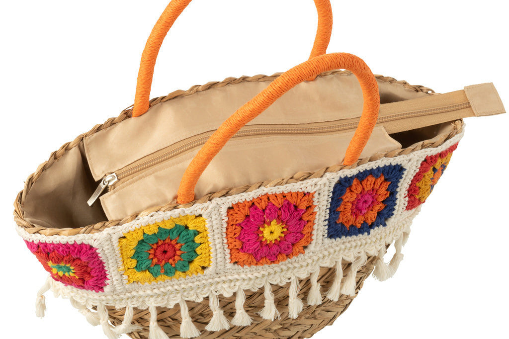 J-LINE STRANDTAS GEHAAKT MET KWASTJES – ZEEGRAS/KATOEN