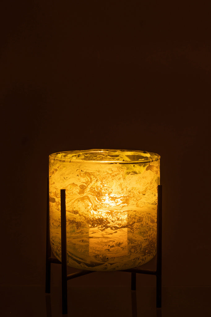 J-LINE WINDLICHT OP STANDAARD – GLAS/IJZER MARMER GROEN MEDIUM