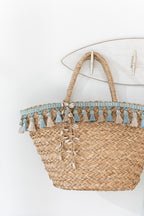 J-LINE STRANDTAS KWASTJES BLAUW/BEIGE – RIET NATUREL