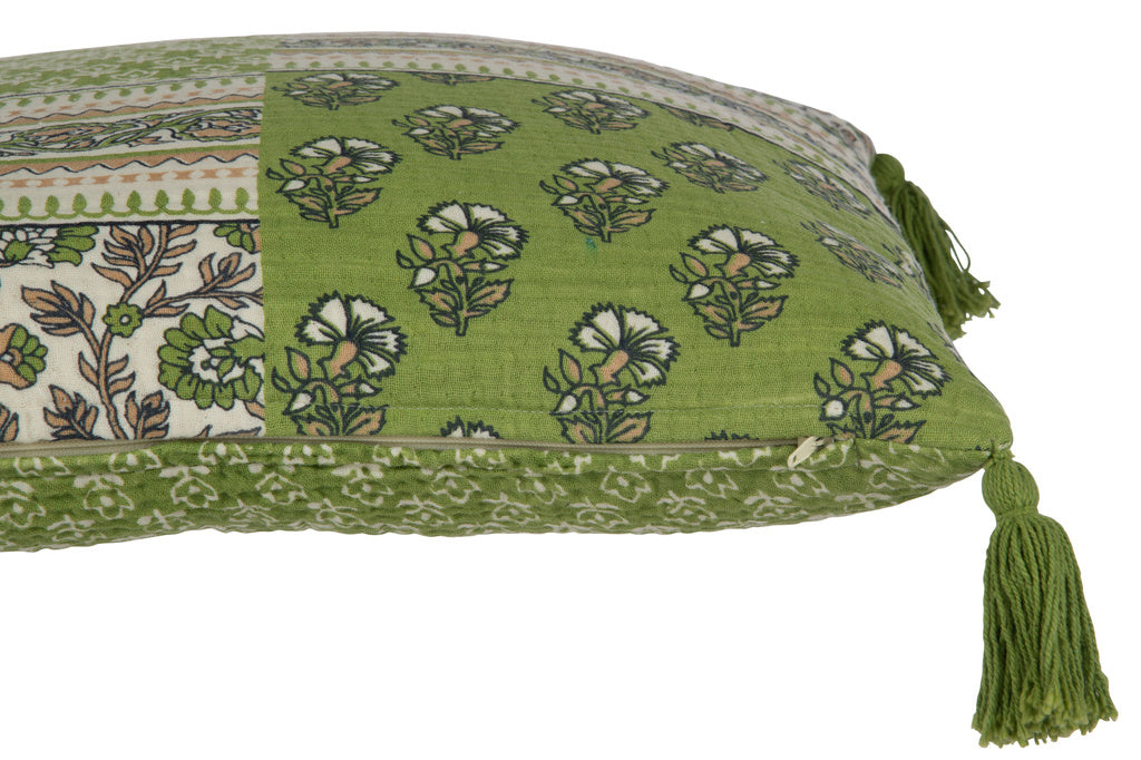 J-LINE KUSSEN BLOEMEN + KWASTJES – KATOEN – GROEN – 45 CM