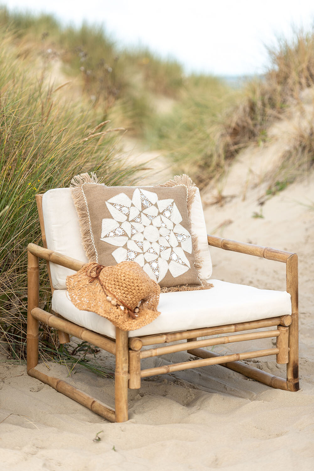 Kussen Bloem Abstract Jute Natuurlijk/Beige