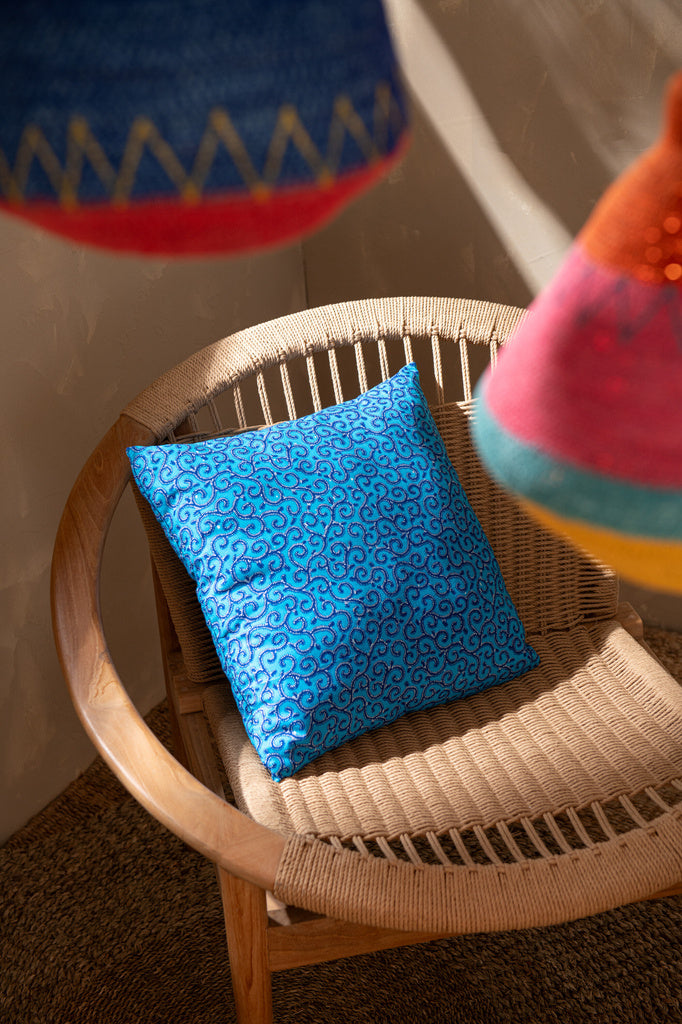 J-LINE KUSSEN PATROONSTOF – KATOEN/POLYESTER – GROEN/BLAUW – SET VAN 2 – 45 CM