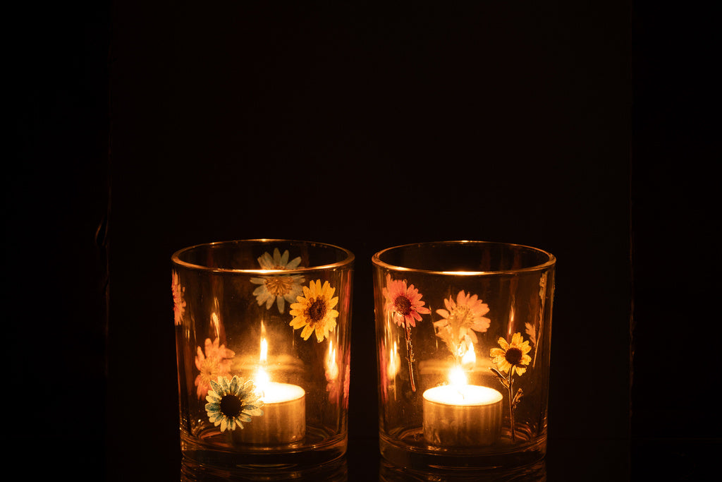 J-LINE THEELICHTHOUDER POSY MEDIUM GLAS MIX (SET VAN 2)